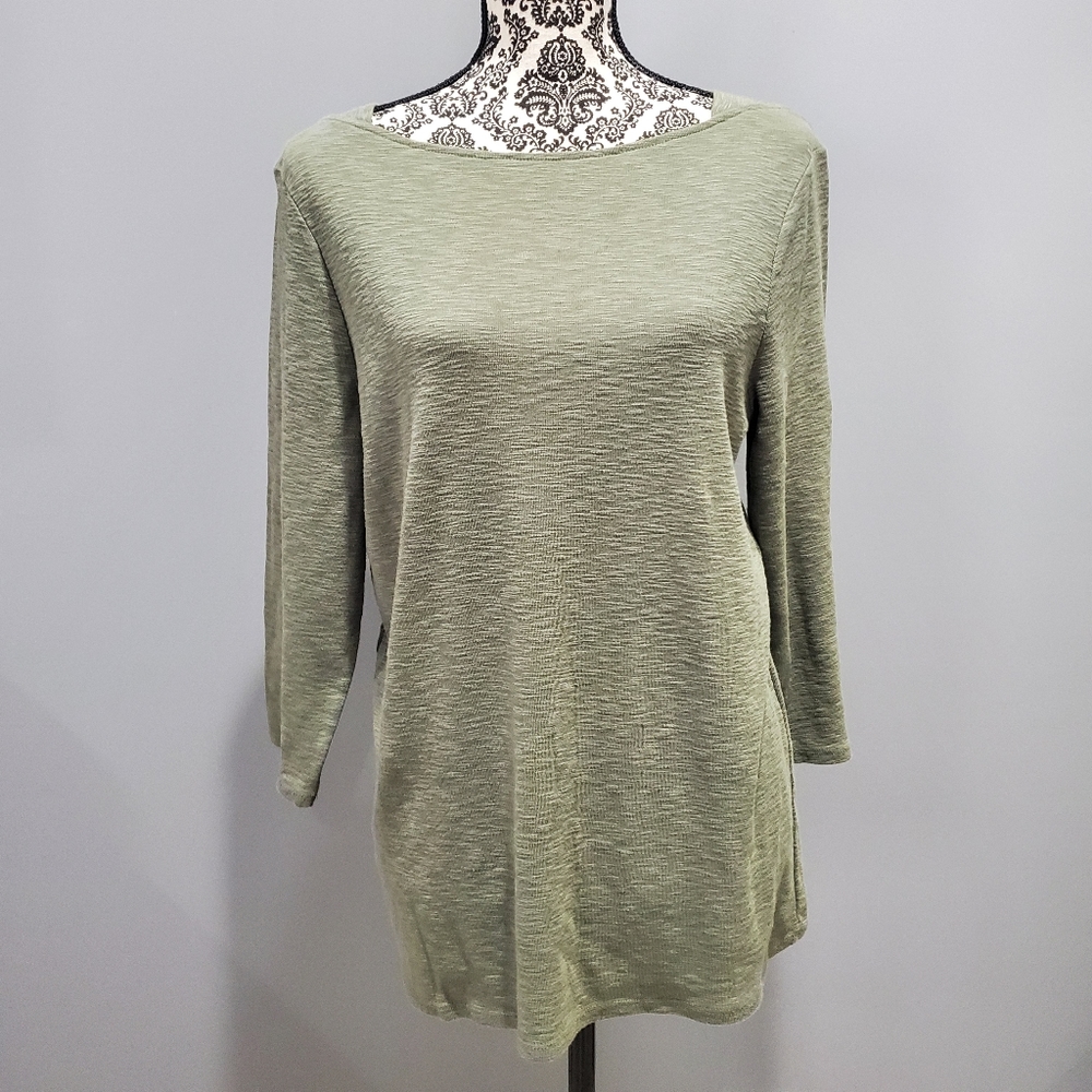 Women's Olive Green Boatneck top, 3/4 Sleeve, XXL
